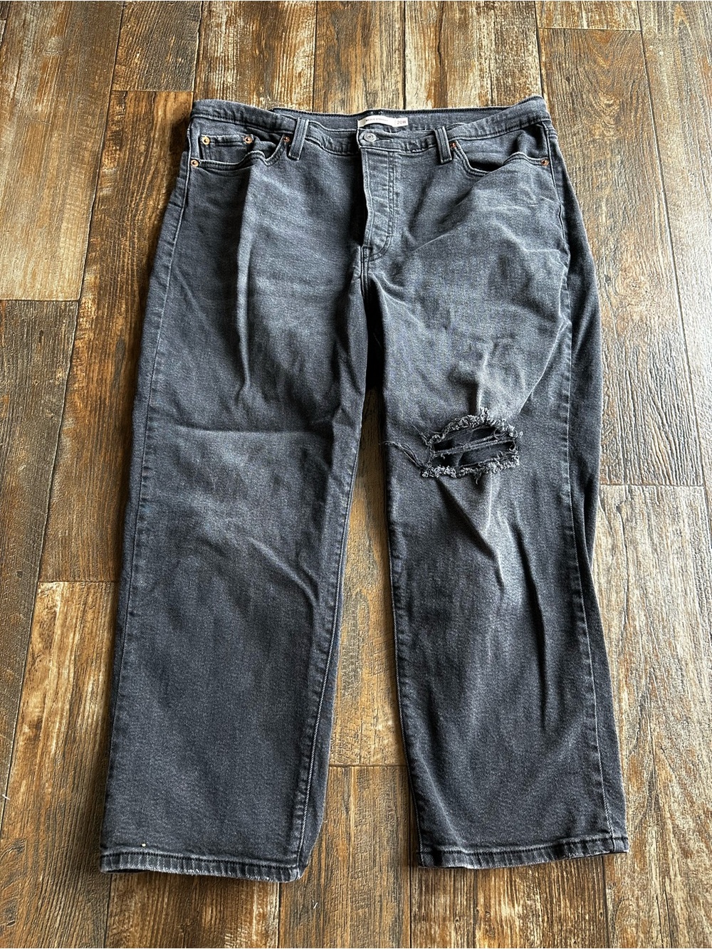 Levi's Wedgie Straight Stretch Womens Black Distressed Button Fly Jeans Size 20W